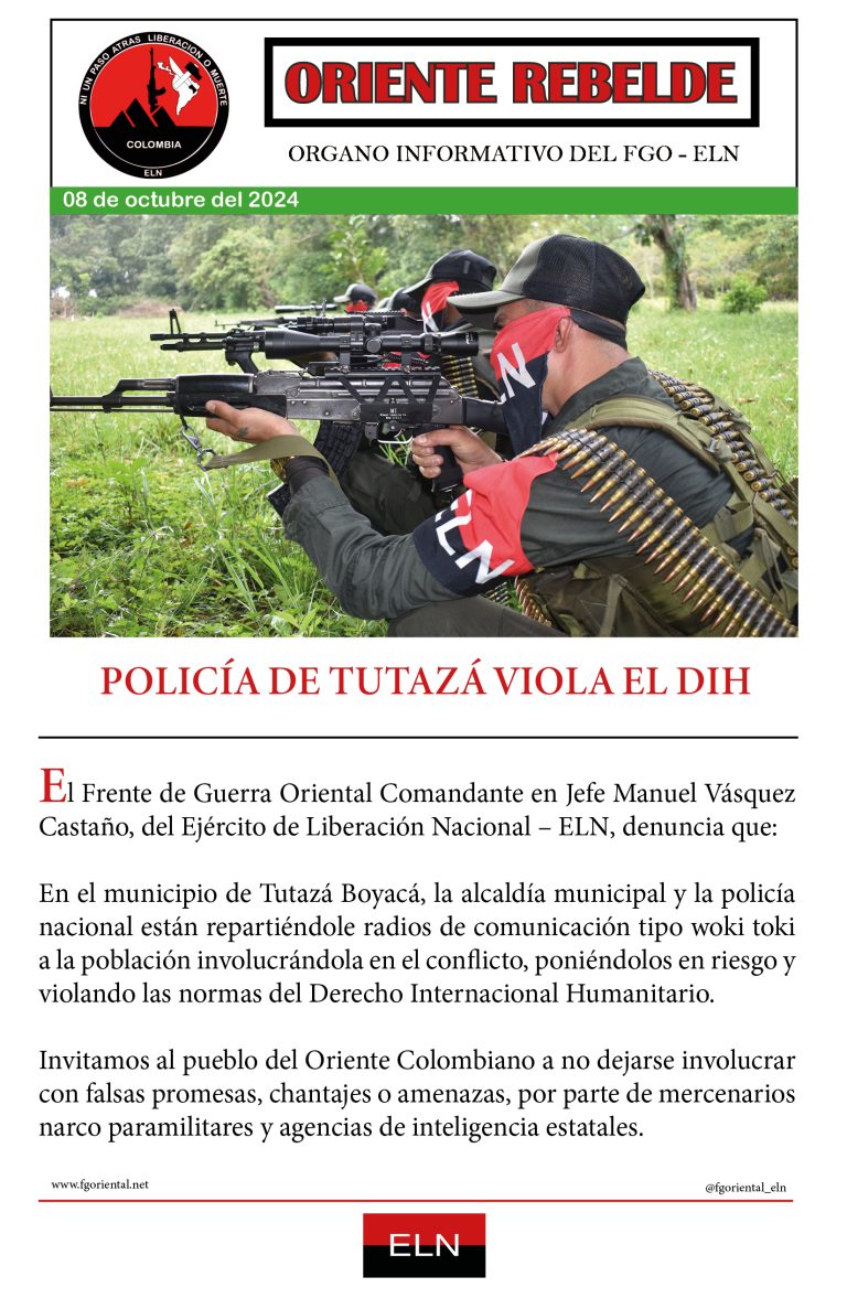 POLICÍA DE TUTAZÁ VIOLA EL DIH