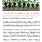 Aclaración a la población Sacameña