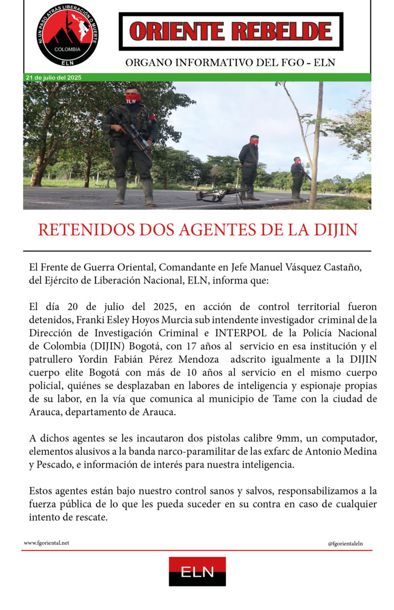 Retenidos dos agentes de la DIJIN